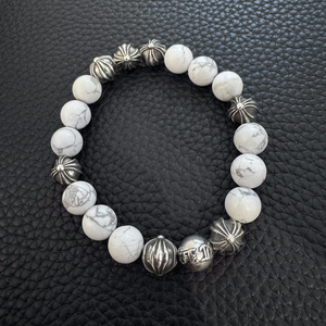 S925 Reines Silber Kroos Acht Silberperlen Naturstein Runde Perlen Armband für Paare, Obsidian Türkis Armband - Product Image 3
