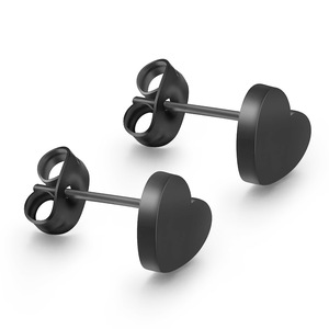 Heart-Shaped <b>Stud</b> <b>Earrings</b> 9mm Stainless Steel <b>Black</b> Gold Silver Color For Women Gift Jewelry - Product Image 3