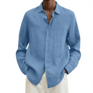 Chemise Homme Décontractée de Qualité Supérieure à Manches Longues Gris Argenté 100% Coton Biologique Sergé Lavé Respirant Séchage Rapide Automne Élégante - Product Image 3