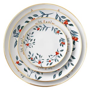 Ensemble d'assiettes à dîner en porcelaine fine nouveau Design assiettes à fleurs avec motif de luxe à bordure dorée pour la restauration événementielle - Product Image 3