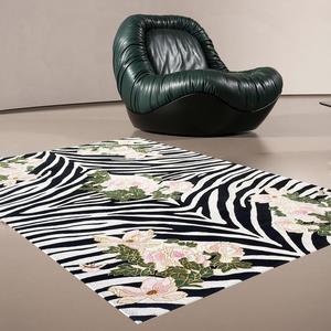 Nhà Máy Sang Trọng Trang Trí Rose Flower Khu Vực Thảm Màu Đen Và Trắng Ngựa Vằn Chần Thảm Cho Phòng Khách 3D Khắc Alfombra Thảm - Product Image 1