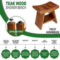 Tabouret de douche en teck avec étagère antidérapant banc de siège de bain en bois de teck de qualité supérieure pour douche intérieure entièrement assemblé organisateur de bain Spa
