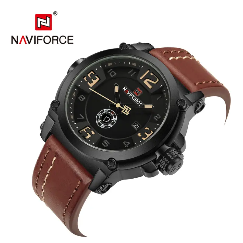 NAVIFORCE Mens Watches Top Brand Luxury Sport Quartz-Watch Leather Strap Clock Men Waterproof Wristwatch relogio masculino 9099