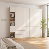 Armoire de chambre de style Mid-Century avec éclairage amovible, penderie multi-zones autoportante à 2 tiroirs pour usage domestique et commercial