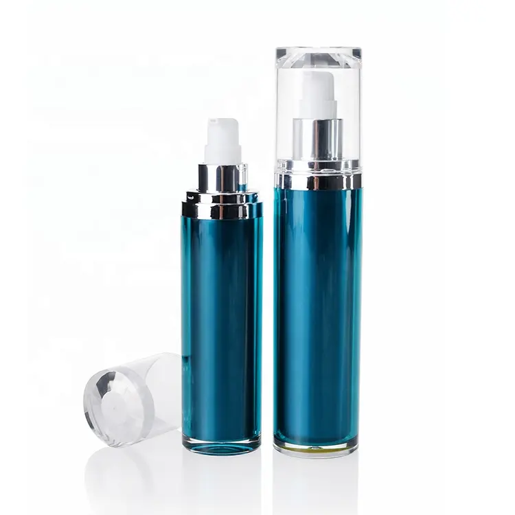 15ML 30ML 50ML Custom Blue Color Round Acrylic Plastic Double Wall Airless Pump Luxury Cosmetic Bottle Packaging For Skin Care