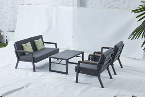 Bộ bàn ghế sofa ngoài trời bằng kim loại, màu đen xám, hiện đại, sang trọng, có bàn - Product Image 6