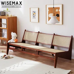 Трехместный диван для гостевого дома в скандинавском стиле, ротанговый диван из цельной древесины, маленький стул для гостиной в китайском стиле