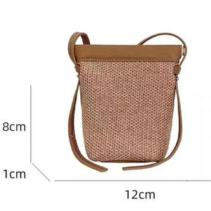 Mini sac en paille de raphia tressé, sac de plage polyvalent haut de gamme pour femme, sac à bandoulière pour téléphone portable - Product Image 6