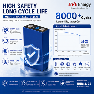 Sel Baterai LiFePO4 314Ah 3.2V EVE Grade A MB31 Prismatic 314AH Original untuk Penyimpanan Energi - Product Image 3