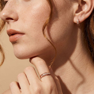 Mayorista de Joyería Fina de Hong Kong, Serie de Anillos con Cuentas de Oro Rosa de 18K y Diamantes Naturales, Anillo de Doble Banda para Mujer, Regalo Especial - Product Image 5