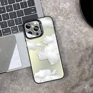 เคสฝาครอบโทรศัพท์มือถือ TPU แป้นพิมพ์สีเงินพิมพ์ลายเมฆสีขาวน่ารักสำหรับ iPhone XR XS MAX 11 12 13 14 15 16 17 Air - Product Image 3