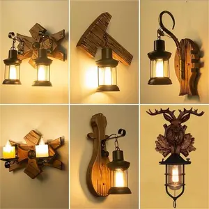 Contemporary Industrial Retro LED Light Creative Indoor Bar Loft Sconce Wood Wall Lamps