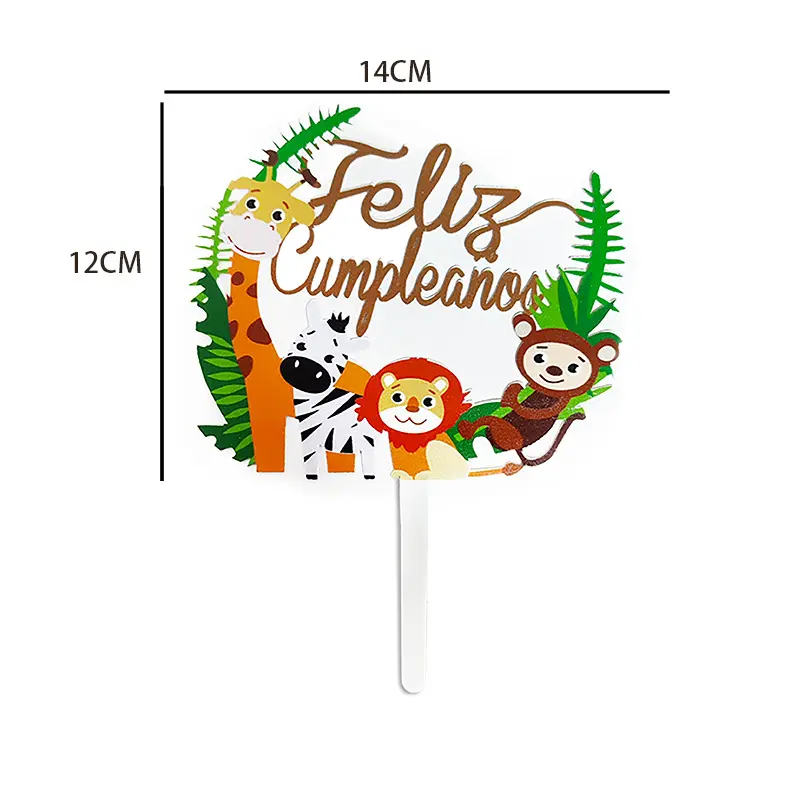 Cartoon Spanish Acrylic Feliz Cumpleanos Small Animal Cake Party Decoration