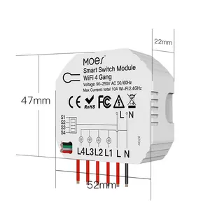 4 Gang four channel tuya WiFi Smart Light Switch Module 1/2way