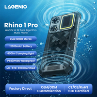 Teléfono Resistente para Música al Aire Libre y Camping Rhino1 Pro con Altavoces Dobles de 130dB + Luz de Camping de 400lm, 12000mAh, Resistente al Agua, GSM/LTE LAGENIO