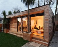 Matériaux de construction durables, maison intelligente modulaire de luxe à faible coût, conteneur, une chambre, moderne, verre, bois, hôtel, studio
