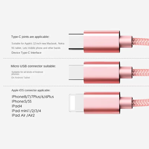 도매 USB 2A 충전 케이블 3 in 1 휴대용 USB-A to 타입-C 마이크로 아이폰 1.2M 케이블 나일론 브레이드 삼성 화웨이용 - Product Image 6
