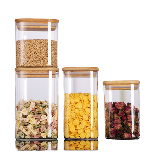 Frasco Cuadrado <span class=keywords><strong>de</strong></span> Vidrio <span class=keywords><strong>de</strong></span> Borosilicato Alto <span class=keywords><strong>con</strong></span> <span class=keywords><strong>Tapa</strong></span> <span class=keywords><strong>de</strong></span> Madera <span class=keywords><strong>de</strong></span> Bambú Estampada en Caliente para Almacenar Bocadillos, Dulces, Galletas o Alimentos - Product Image 1