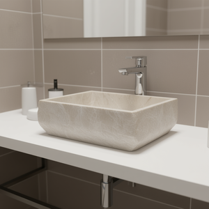 Lavabo de Mármol para Baño, Color Crema, 11.8"x11.8"x5.1", Cuadrado, Sobre Encimera, Piedra Natural Pulida - Product Image 2