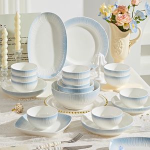 High Quality Control Creative Design Embossed Ceramic Dinnerware <b>Sets</b> for Households & Hotels-<b>Microwave</b> & Dishwasher Safe - Product Image 1