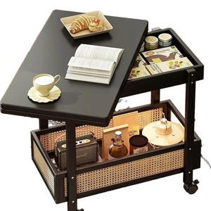 <b>Vintage</b> style movable coffee <b>table</b>, sofa <b>side</b> <b>table</b>, bedside <b>table</b>, folding trolley, living room storage shelf - Product Image 5