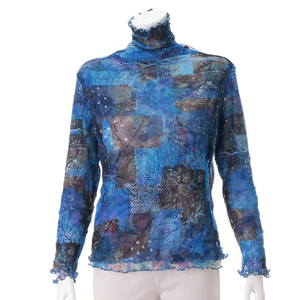 Nueva chica en línea de impresión arrugada reversible a medida blusa bordada Jersey suelto Camisa de gasa camisa - Product Image 5