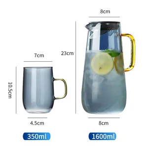 Alça dourada luxuosa, conjunto de jarro de vidro borosilicate para beber chá e água com capacidade de 1600ml e 350ml