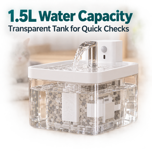 Fontaine à eau compacte pour animaux de compagnie de 1,5 L avec capteur de débit d'eau et filtration pour chats et petits chiens - Product Image 1