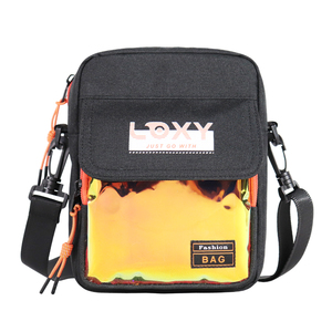 Petit sac bandoulière en nylon noir holographique personnalisé pour hommes, avec sangle réglable et fermeture à glissière - Product Image 1
