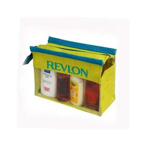 Sac à cosmétiques en tissu de jute fantaisie recyclé imprimé personnalisé avec fermeture à glissière élégant pour une utilisation en cadeau - Product Image 2