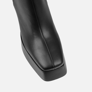 Vendita calda da donna stivali <span class=keywords><strong>bassi</strong></span> SquareToe in morbida pelle <span class=keywords><strong>con</strong></span> <span class=keywords><strong>tacco</strong></span> <span class=keywords><strong>alto</strong></span> <span class=keywords><strong>stivaletti</strong></span> neri <span class=keywords><strong>con</strong></span> plateau neri - Product Image 2