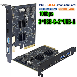 Adaptador HUB <span class=keywords><strong>PCI</strong></span> <span class=keywords><strong>Express</strong></span> X4 a <span class=keywords><strong>3</strong></span> Puertos Tipo A, 2 Puertos USB C USB <span class=keywords><strong>3</strong></span>.2 Gen 2 10Gbps, Chip ASM3142 + VL822, Tarjeta de Expansión <span class=keywords><strong>PCI</strong></span>-E USB <span class=keywords><strong>3</strong></span>.0 - Product Image 6
