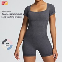 Body de yoga sans couture style européen et américain, en nylon et élasthanne, couleur unie, manches courtes, effet sable, pour femme, avec contrôle du ventre et effet gainant