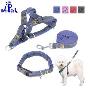 Wholesale Fashion Personalized Denim Nylon <b>Big</b> Cute Dog <b>Backpack</b> and Belt Outdoor Dog Walking Three-piece Set - Product Image 2