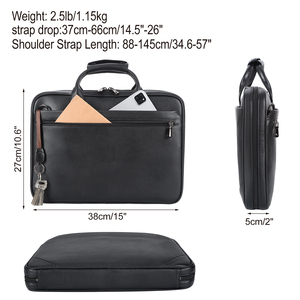 Nueva Llegada De Cuero Negro Oficina Maletín Bolsas de negocios para hombres 14 ''Laptop Portafolio Bolsa Maletín de cuero de grano completo - Product Image 2