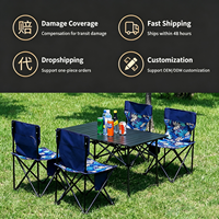 Tables et chaises pliantes d'extérieur, durables, légères, en alliage d'aluminium, coussin imperméable, tables de jardin de style campagnard pour le camping et les pique-niques