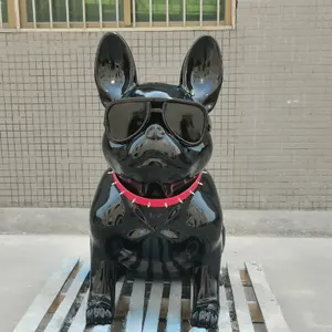 Estatua de perro de resina de animal grande de alta calidad personalizada escultura de Bulldog Francés de fibra de vidrio para decoración del hogar