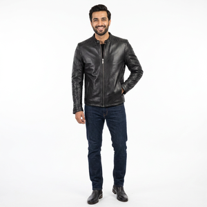 Nueva Chaqueta de Motociclista para Hombre, de Cuero Recubierto, con Cuello Alto y Logotipo Frontal, para Otoño/Invierno, Resistente a Caídas - Product Image 1