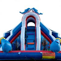 Toboggan aquatique gonflable à trois voies sur le thème des dauphins, en PVC, respectueux de l'environnement, pour enfants, aventure aquatique commerciale
