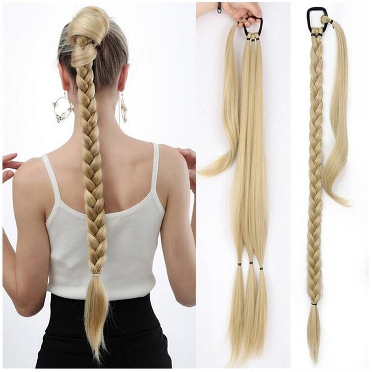 Lange Gevlochten Paardenstaart Synthetische Hair Extensions Pony Tail Met Haar Touw Paardenstaart Vlechten