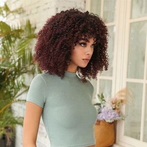 Perruque synthétique en gros d'usine, MOQ 1, avec frange, <span class=keywords><strong>cheveux</strong></span> ondulés Jerry, vague italienne, rouge rosé, en <span class=keywords><strong>laine</strong></span> douce, sans colle - Product Image 4