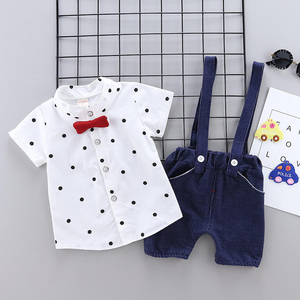 幼儿领结夏季服装套装婴儿服装套装圆点衬衫背带裤短裤男童绅士套装儿童服装套装 - Product Image 4