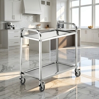 Chariot de service mobile à 2 niveaux amovible en acier inoxydable pour hôtels/restaurants