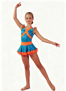 <span class=keywords><strong>Traje</strong></span> de Majorette Azul y Naranja con Lentejuelas, Falda con Volantes sin Mangas, Atuendo de Danza para <span class=keywords><strong>Gimnasia</strong></span> <span class=keywords><strong>Rítmica</strong></span> y Competencia - Product Image 3