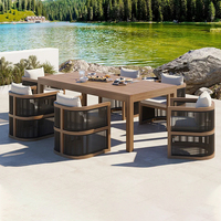 Tables et chaises en corde tressée pour patio extérieur, hôtel, villa, table en alliage d'aluminium pour terrasse, table longue en métal imperméable pour complexes hôteliers