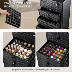 Xe đẩy salon chuyên nghiệp có 4 ngăn kéo, dung tích lớn, vali trang điểm di động, bền, có khóa, bánh xe chắc chắn - Product Image 3