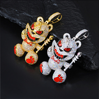 Bijoux Hip Hop Hommes Plaqué Or Laiton Prong Réglage 5A CZ Diamant 3D Émail Assistant Violent Ours Pendentif Avec Baguette