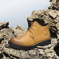 Sepatu Boots Kulit Sapi Asli Pria Motif Kotak-kotak Retro Model Tali di Bagian Atas, Layanan Logo Kustom, Pasokan Pabrik