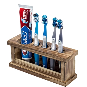 Wood <b>Toothbrush</b> <b>Holder</b> Stand Rectangle Minimalist Bathroom Organizer for <b>Toothbrushes</b> and Toothpaste Convenient Countertop Rack - Product Image 1