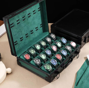 Boîte de rangement pour montres en aluminium multi-emplacements, étui rigide portable pour collectionneur de montres, doublure en daim, fermeture à boucle anti-poussière - Product Image 1